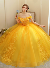 Yellow Off Shoulder Ball Gown Tulle with Lace Sweet 16 Dress