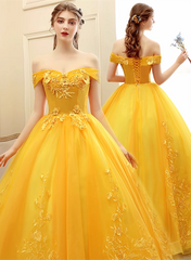 Yellow Off Shoulder Ball Gown Tulle with Lace Sweet 16 Dress