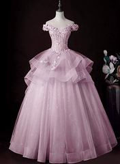 Precioso vestido formal largo rosa con hombros descubiertos