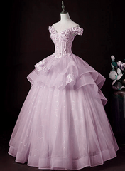 Precioso vestido formal largo rosa con hombros descubiertos