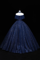 Vestido formal de tul con encaje y escote alto azul marino