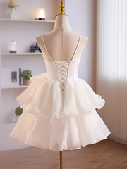 White Tulle Straps Short Graduation Dress
