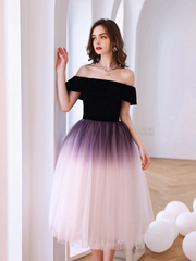Vestido de fiesta con hombros descubiertos de tul morado degradado