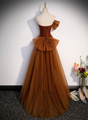 Brown Tulle and Satin Mermaid Long Party Dress