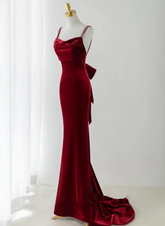 Wine Red Straps Low Back Mermaid Long Party Dress