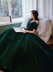 Green Off Shoulder Velvet Long Party Dress