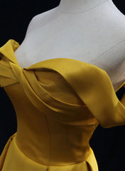 Yellow A-line Simple Satin Off Shoulder Prom Dress
