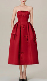 Berkant Strapless Scarlet Bow Midi Dress