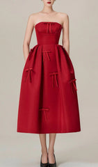 Berkant Strapless Scarlet Bow Midi Dress