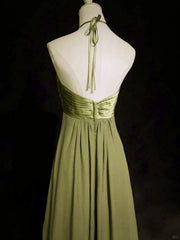 Vestido de fiesta largo de satén y gasa con cuello halter y corte A