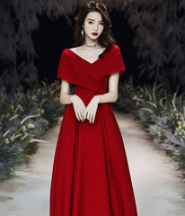 Vestido de fiesta largo sencillo de corte A en color rojo vino