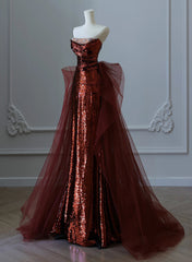 Wine Red Sequins and Tulle Long Formal Dress