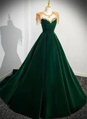 Dark Green Velvet A-line Long Prom Dress