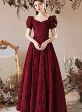 Wine Red Sweetheart Floral A-line Prom Dress