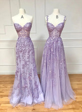 Lavender Sweetheart Beaded and Lace Long Prom Dress