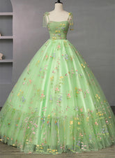 Light Green Tulle Straps Ball Gown Party Dress