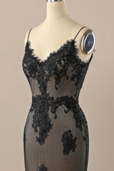 Black Mermaid V-neckline Straps Lace Party Dress