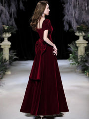 Wine Red Velvet Short Sleeves Party Dress