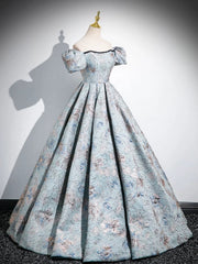Vestido de fiesta elegante de satén floral con hombros descubiertos y corte A