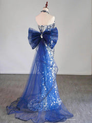 Light Grey Mermaid Sequins Long Party Dress with Bow