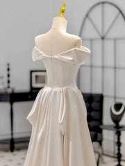 Ivory Satin Off Shoulder A-line Party Dress