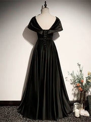 Black Off Shoulder Satin A-line Party Dress