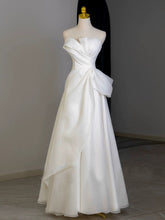 A-Line White Floor Length Organza Satin Formal Dress