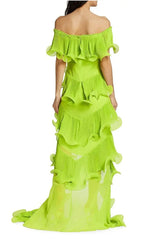 Dyveke Vibrant Lime Green Off-Shoulder Ruffle Maxi Dress