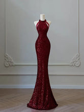 Wine Red Sequins Mermaid Round Neckline Party Dress
