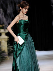 Green Satin and Tulle Strapless A-line Party Dress