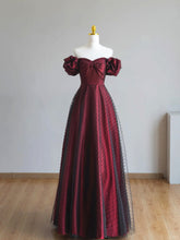 A-line Tulle Off Shoulder Black and Red Prom Dress