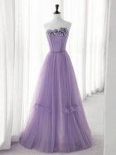 Vestido de fiesta morado claro de tul con flores en forma de A