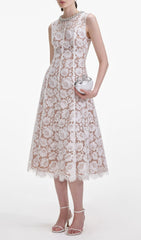 Chic Pearl & Crystal Trim Lace Midi Dress for Women