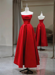 Red A-line Satin Scoop Long Prom Dress Party Dress