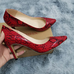13 Style Large Pumps Classic Sexy Pointed Toe 9cm mid High Heels Pumps Faux Black red Office Party Wedding Shoes