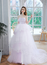 Lavender Tulle Floor Length Party Dress