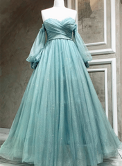 Light Blue A-line Long Sleeves Party Dress with Lace