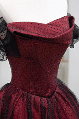 Black and Red Off Shoulder A-line Party Dress