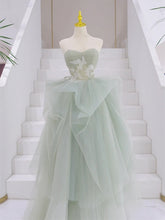 Vestido de fiesta largo de tul con escote en forma de A, color verde claro