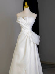 A-Line White Floor Length Organza Satin Formal Dress