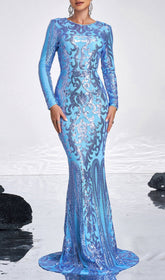 Carna Dazzling Long Sleeve Sequin Mermaid Gown