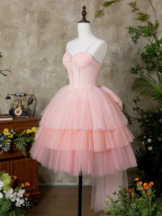 Vestido de fiesta corto hasta la rodilla de tul rosa con escote en forma de corazón
