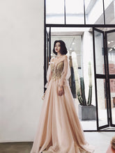 Cute Tulle with Gold Lace Straps Long Evening Dress Party Dress