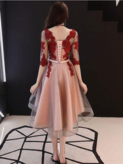 Red and Pink Tulle with Lace Short Sleeves Party Dress