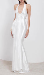 Isla White Satin Halter Maxi Dress