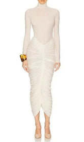 Jabbar Sculptural White Ruched Midi Dress