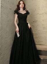 Black Tulle Sweetheart Long Party Dress