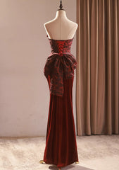 Wine Red Velvet and Lace Mermaid Party Dress