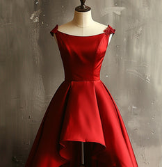 Cute Satin Wine Red High Low Round Neckline Party Dress