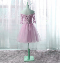 Lindo vestido de fiesta rosa de manga corta hasta la rodilla
